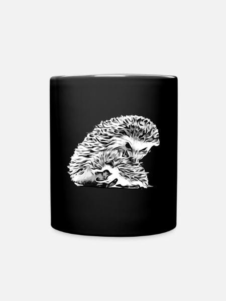 Hedgehog mom with hedgehog baby - Full Colour Mug - black