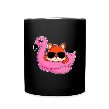 Fuchs im Flamingo - Design - Tasse einfarbig - Schwarz - Vorne