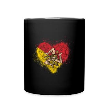 Herz Sizilien Flagge Vintage - Tasse einfarbig - Schwarz - Vorne