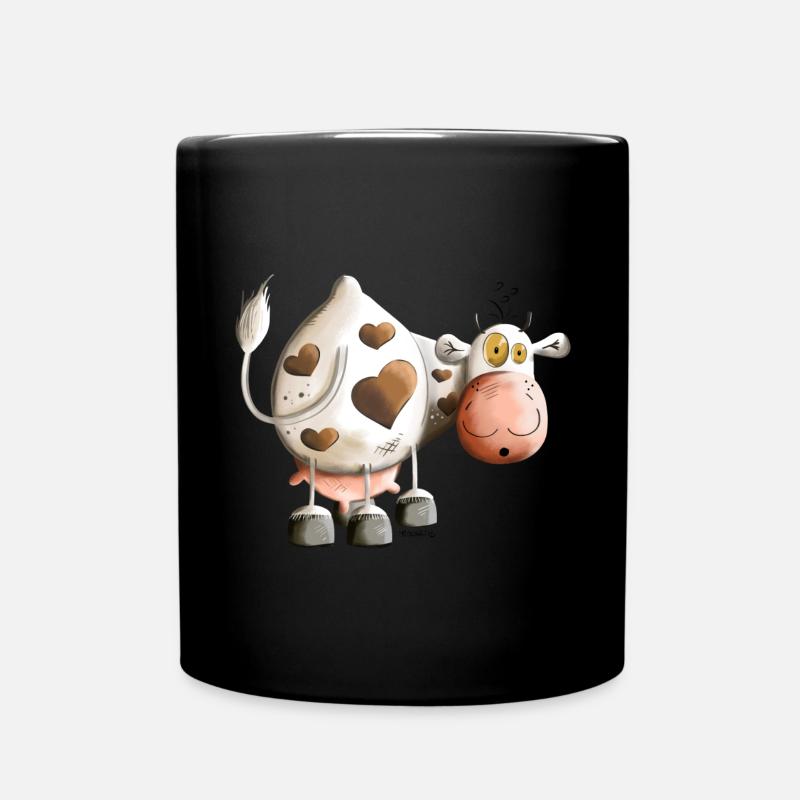 Kuh mit Herz - Tasse einfarbig - Schwarz