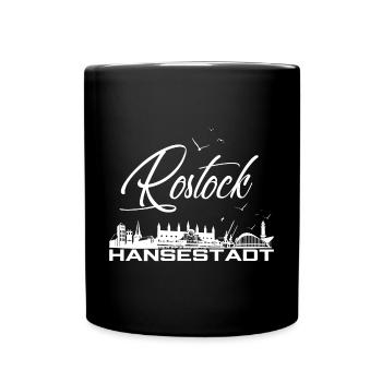 Rostock Hansestadt - Rostock Silhouette mit Möwen - Tasse einfarbig - Schwarz - Vorne