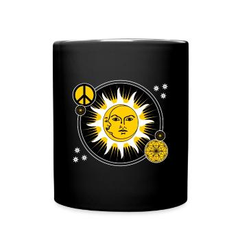 Sun & Moon / Peace Sign Sacred Geometry - Full Colour Mug - black - Front