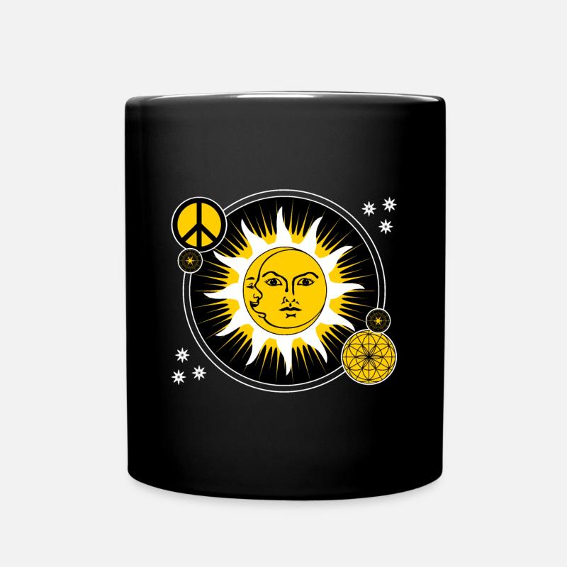 Sonne & Mond / Friedenszeichen Heilige Geometrie - Tasse einfarbig - Schwarz
