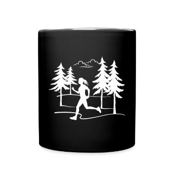 Läuferin Joggerin Marathon Waldlauf Geländelauf - Tasse einfarbig - Schwarz - Vorne