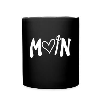 Moin weiß Herz Anker - Tasse einfarbig - Schwarz - Vorne