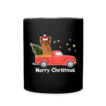 Yorkie Weihnachtsbaum-Pickup-Truck - Tasse einfarbig - Schwarz - Vorne