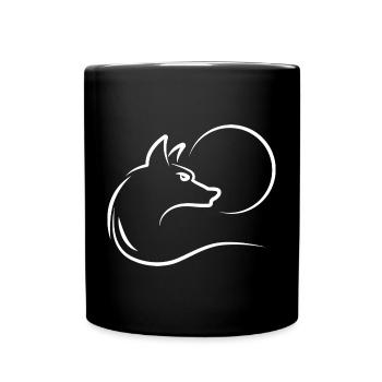 Wolf bei Vollmond - Tasse einfarbig - Schwarz - Vorne