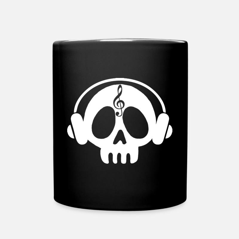 Tête de mort manga et musique (blanc) - Mug uni - noir