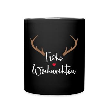 Frohe Weihnachten Rentier Geweih Dekoration - Tasse einfarbig - Schwarz - Vorne