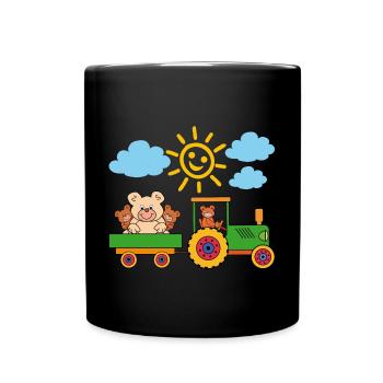 Teddybären fahren Traktor mit Anhänger - Tasse einfarbig - Schwarz - Vorne