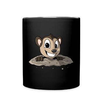 Cute mole looks out of the mole hole - Full Colour Mug - black - Front