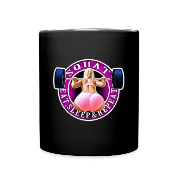 Kniebeugen, essen, schlafen & wiederholen. - Tasse einfarbig - Schwarz - Vorne