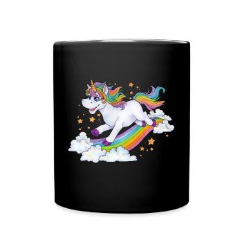 Niedliches Regenbogen Einhorn auf Wolke Geschenk - Tasse einfarbig - Schwarz - Vorne