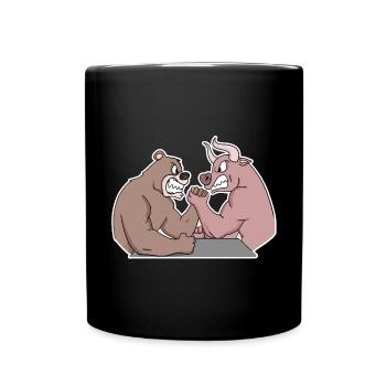 Bull and Bear Armwrestler Arm Press - Full Colour Mug - black - Front