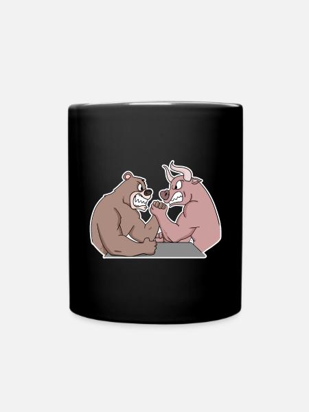 Bulle und Bär Armwrestler Armdrücken - Tasse einfarbig - Schwarz