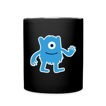 Haariges blaues Monster – Winkender einäugiger Außerirdischer - Tasse einfarbig - Schwarz - Vorne