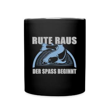 Rute raus der spass beginnt angeln Angel Fisch - Tasse einfarbig - Schwarz - Vorne