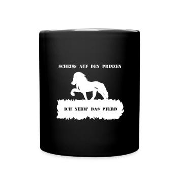 Spruch 6 mit Pferd 1 weiß - Tasse einfarbig - Schwarz - Vorne