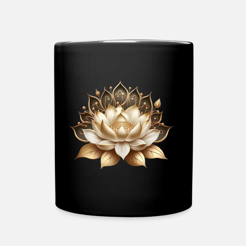Goldene Lotusblüte, Buddhismus, Meditation, Yoga - Tasse einfarbig - Schwarz