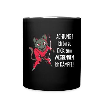 Dicke Katze, zu dick zum Wegrennen - Tasse einfarbig - Schwarz - Vorne