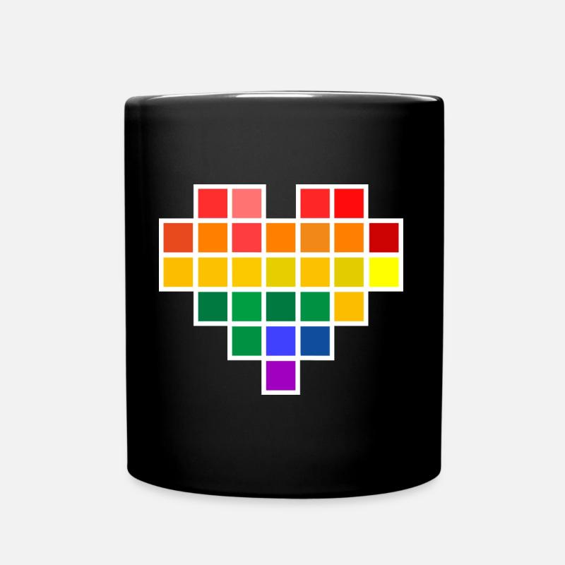 Regenbogen Pixel Herz - Tasse einfarbig - Schwarz