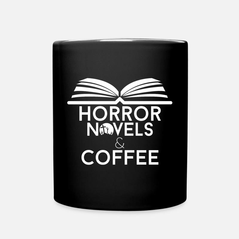 Book Lover Horror Novels and Coffee - Full Colour Mug - black
