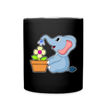 Elefant Blume - Tasse einfarbig - Schwarz - Vorne