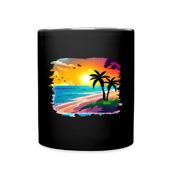 Summer Sunset Beach Watercolor - Full Colour Mug - black - Front