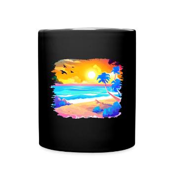 Summer Sunset Beach Watercolor - Full Colour Mug - black - Front