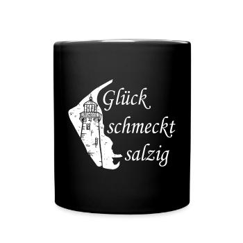 Glück schmeckt salzig – Amrum Nordsee Insel Design - Tasse einfarbig - Schwarz - Vorne