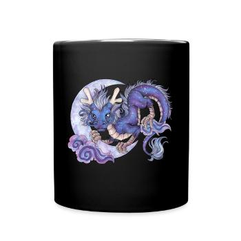 Drache Phantasie Mythologie Luft Himmel Mond Nacht - Tasse einfarbig - Schwarz - Vorne