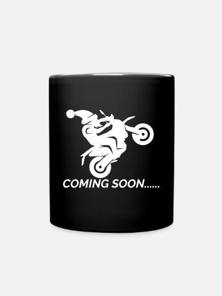 santa coming soon Weihnachtsmann Motorrad Wheelie - Tasse einfarbig - Schwarz