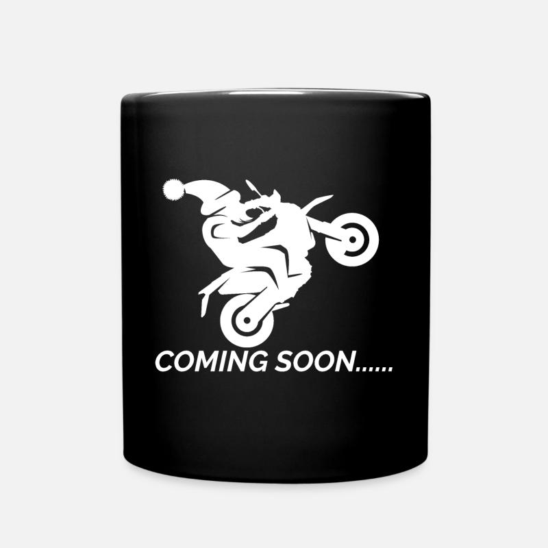 santa coming soon Weihnachtsmann Motorrad Wheelie - Tasse einfarbig - Schwarz