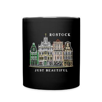 Rostock, Ostsee, Deutschland, Zeichnung - Tasse einfarbig - Schwarz - Vorne