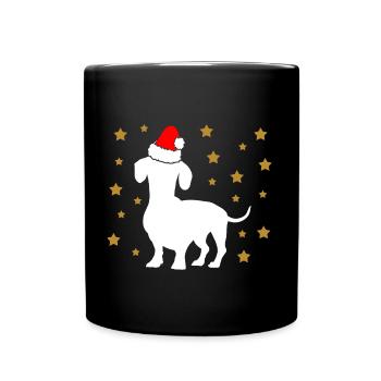 Christmas Dachshund with Santa Hat Stars - Full Colour Mug - black - Front