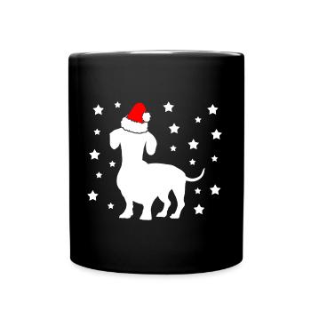 Christmas Dachshund with Santa Hat Stars - Full Colour Mug - black - Front