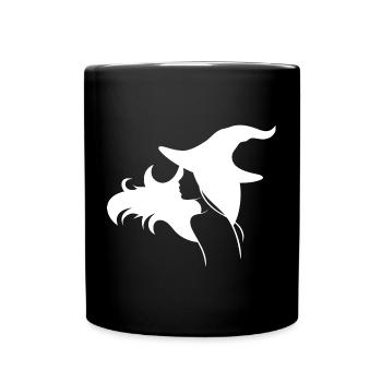 Hexe mit offenen Haaren und einem Hut - Tasse einfarbig - Schwarz - Vorne
