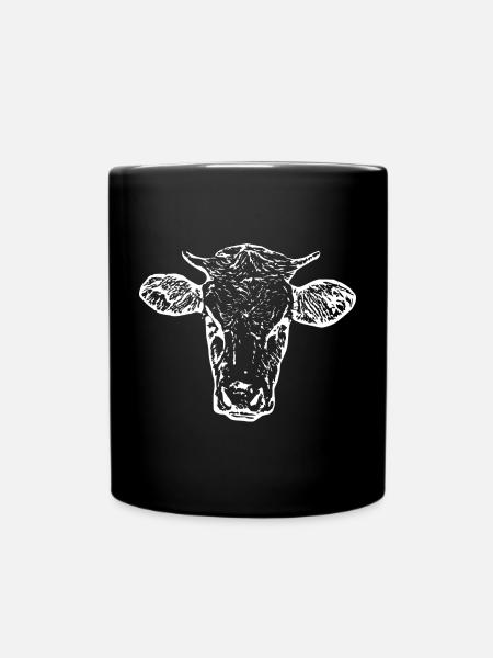 drôle vache tête de vache blanc cadeau fermier - Mug uni - noir