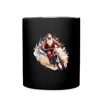 Le Père Noël avec VTT - Mug uni - noir - Devant