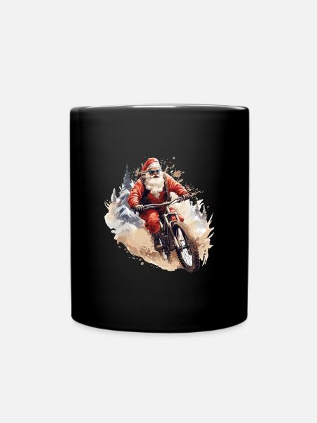 Santa Claus mit Mountainbike - Tasse einfarbig - Schwarz