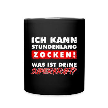 Ich kann stundenlang zocken - Deine Superkraft? - Tasse einfarbig - Schwarz - Vorne