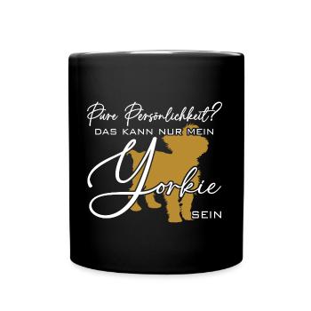 Yorkie Silhouette lustiger Spruch Schreibschrift - Tasse einfarbig - Schwarz - Vorne