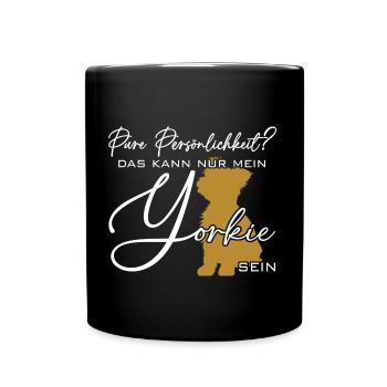Yorkie Silhouette lustiger Spruch Schreibschrift - Tasse einfarbig - Schwarz - Vorne