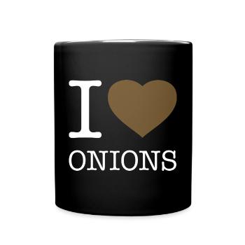 I LOVE ONIONS Zwiebeln - Tasse einfarbig - Schwarz - Vorne