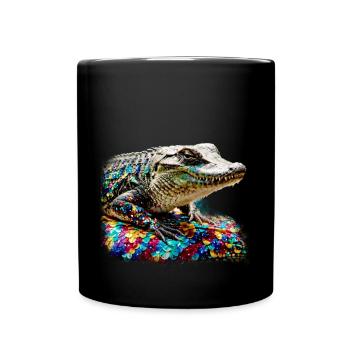 crocodile,colorful,sequins,graffiti,gold,metallic - Full Colour Mug - black - Front