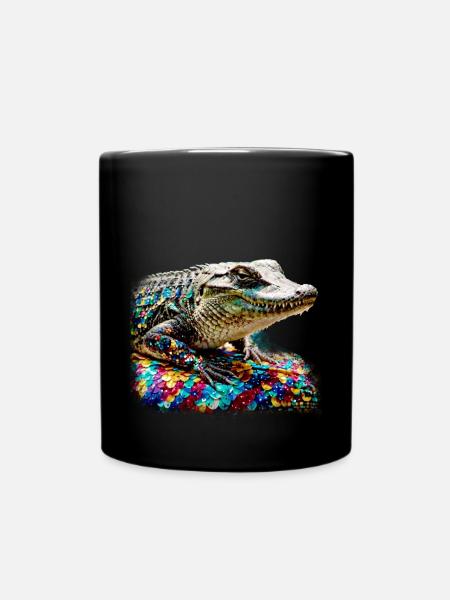 krokodil,bunt,pailetten,graffiti,gold,metallic - Tasse einfarbig - Schwarz