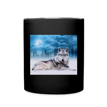 Einsamer Wolf / Wölfe Wolf Mond Mondschein Wildtiere - Tasse einfarbig - Schwarz - Vorne