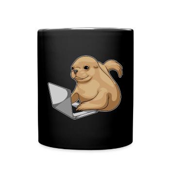Seehund Laptop - Tasse einfarbig - Schwarz - Vorne