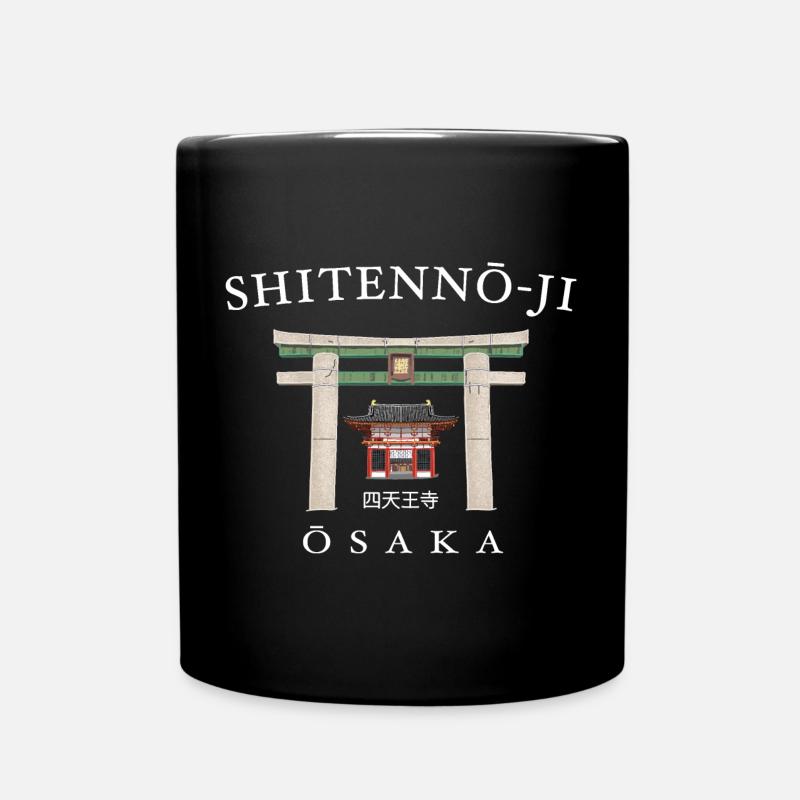 Shitenno-ji in Osaka, Japan Temple Hand Drawing - Full Colour Mug - black