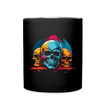 Colorful colorful skulls with splashes of color - Full Colour Mug - black - Front